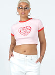 Pink cropped tee Graphic print Ringer style
