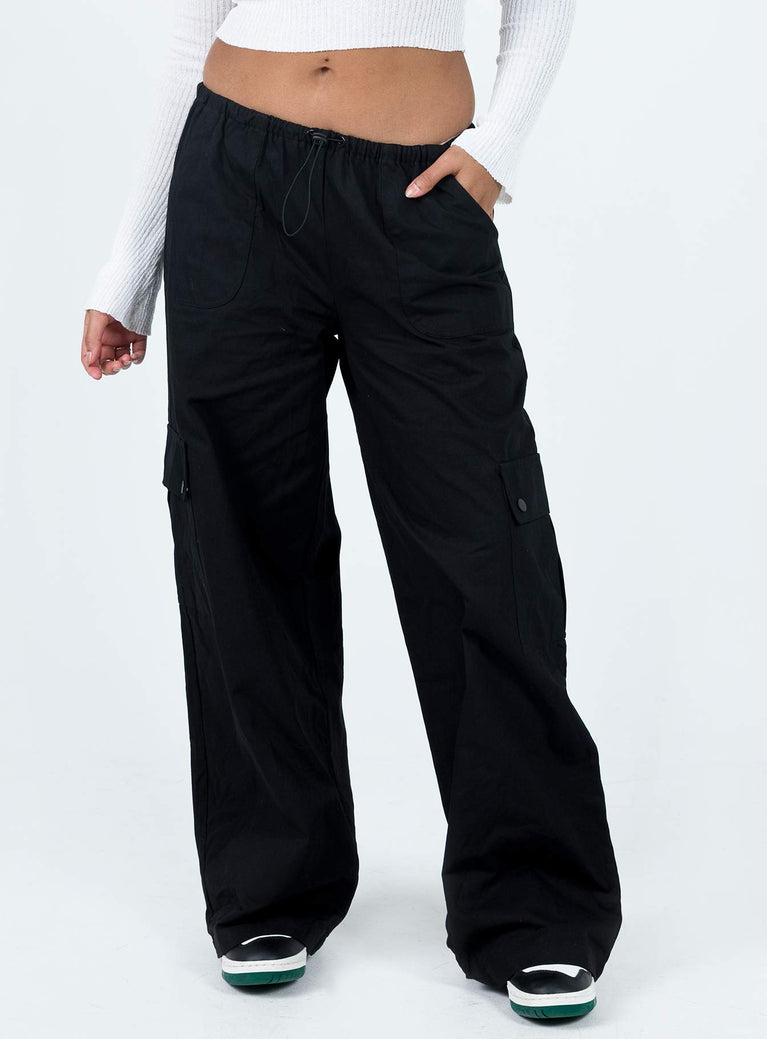 Pants Elasticated waistband with drawstring Twin hip pockets Cargo-style leg pockets Wide leg 
