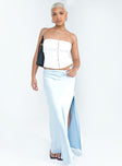   front view of model wearing Princess Polly Don't Belong Maxi Skirt Blue Maxi 