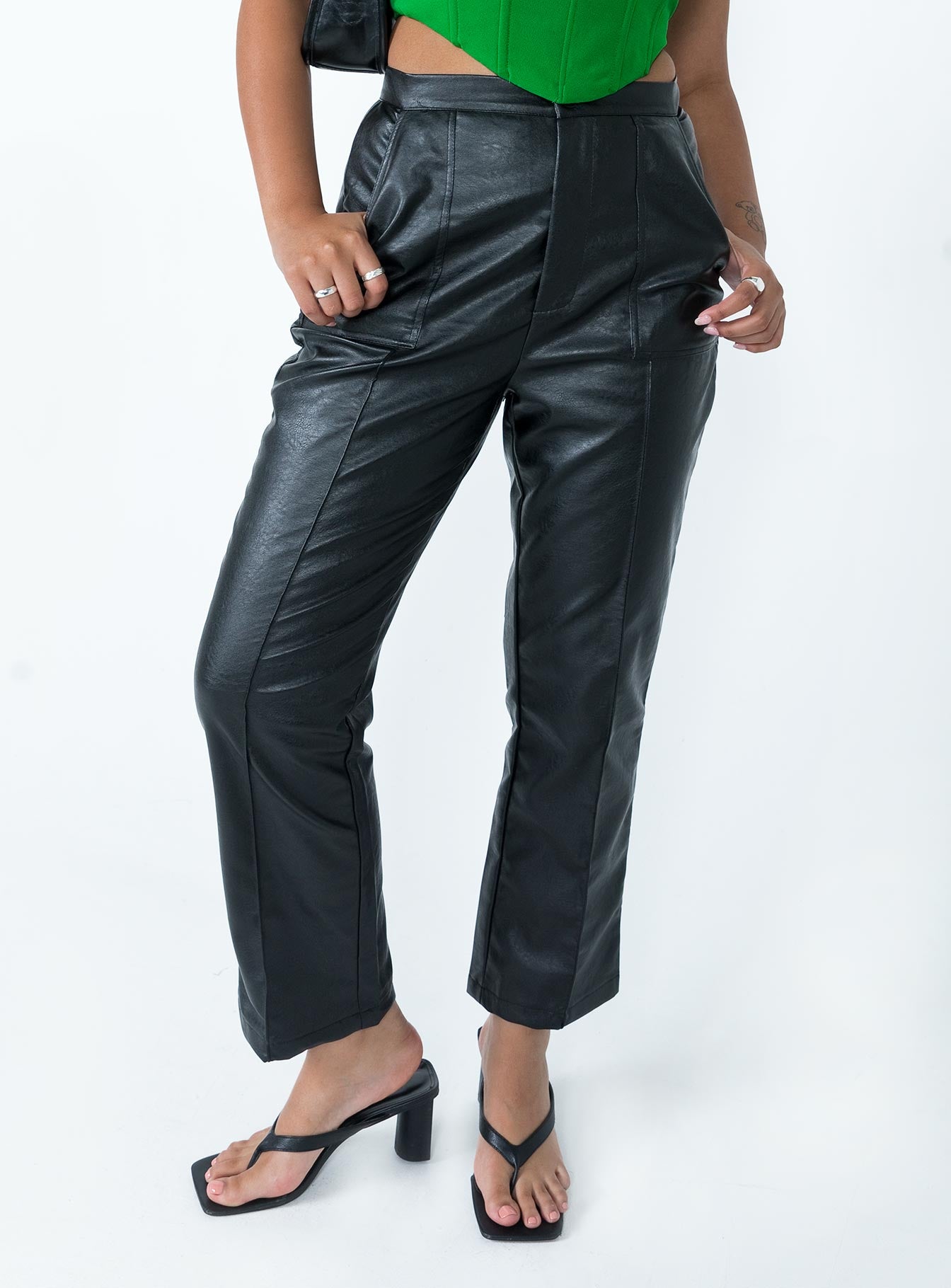 Front view of model wearing  front Princess Polly  Encore Pants Black