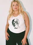 White tank top with an angel and devil graphic Graphic print Good stretch Unlined 