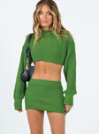 Two piece set Knit material Cropped long sleeve top Mini skirt Elasticated waistband Good stretch