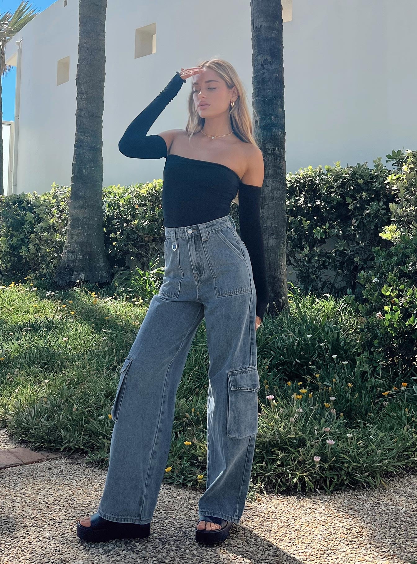 product Princess Polly Low Rise Jeans  Randle Cargo Jeans Mid Wash Denim