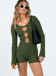 Long sleeve romper Rib knit material Scoop neck