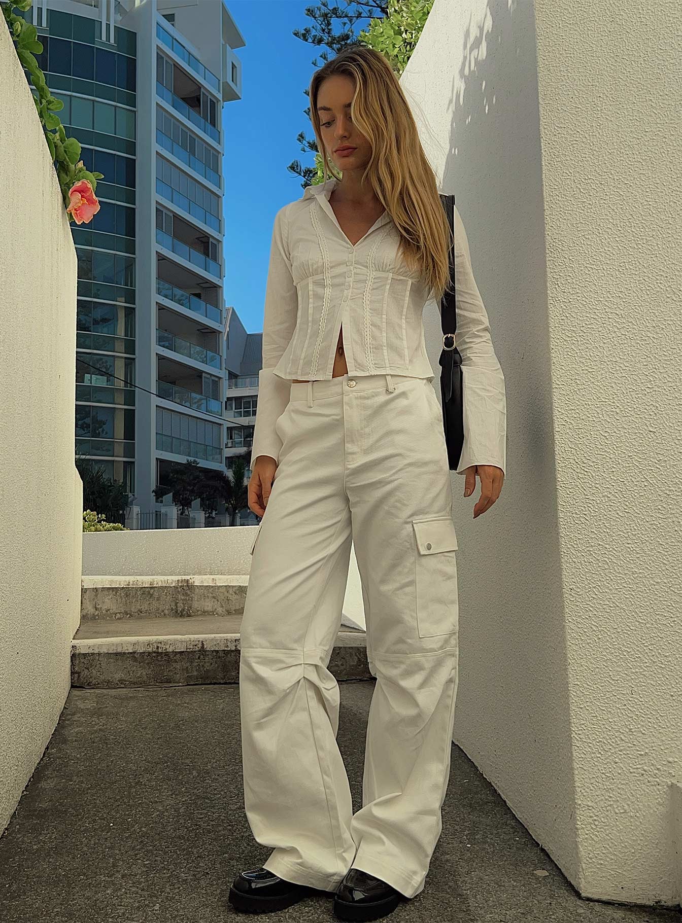 Reveey Pants  Low Rise Cargo Pants in White  Showpo USA