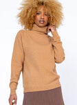 front view of model wearing Princess Polly Larissa Sweater Brown 