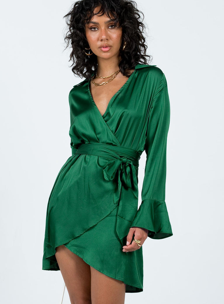 Spiers Wrap Mini Dress Green