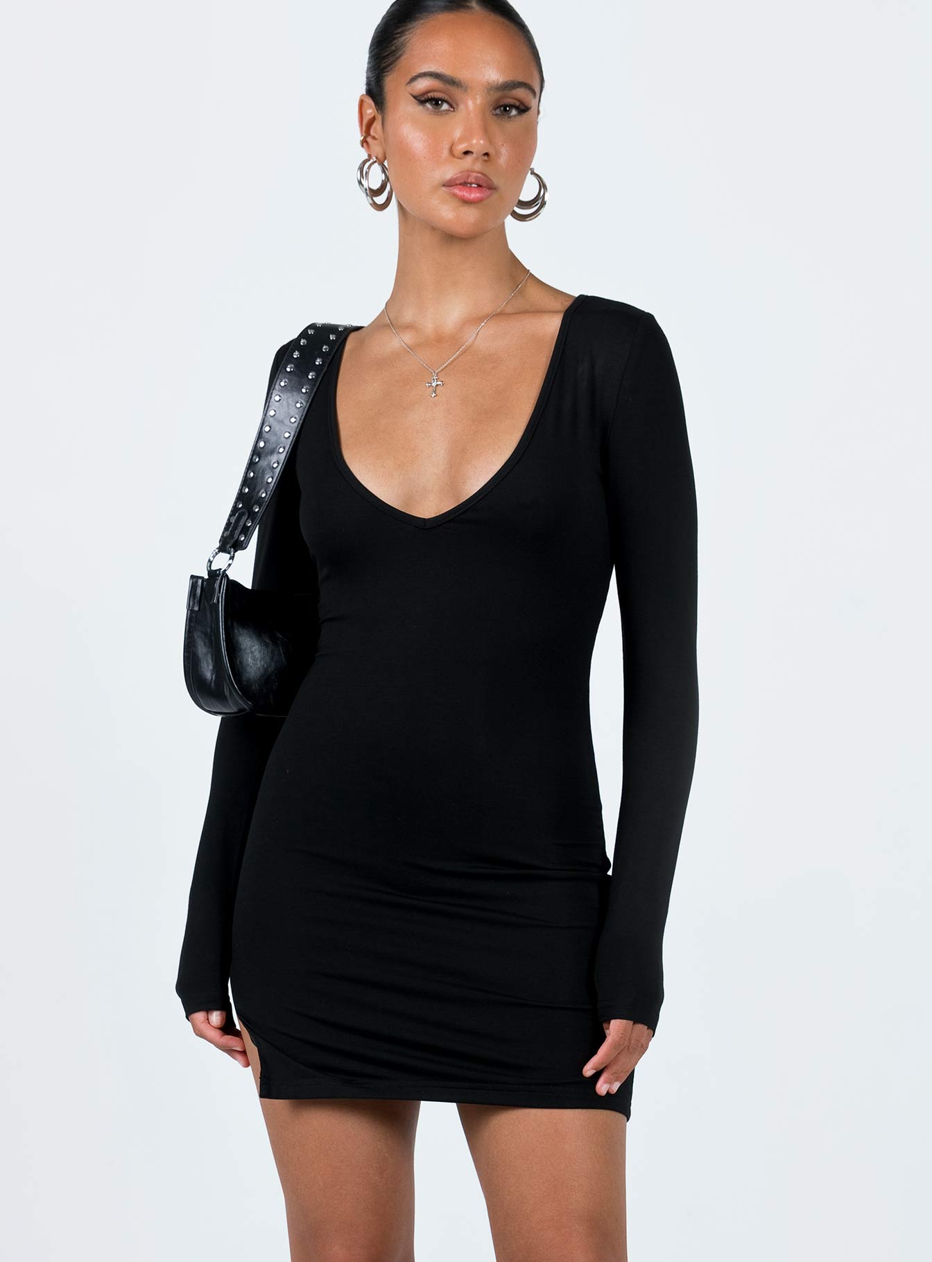 black long sleeve dress princess polly Kloey Long Sleeve Knit Maxi Dress L | XL | Black | Womens