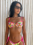 Bikini top Printed design Balconette style  Wired cups  Adjustable shoulder straps  Clasp fastening Unpadded