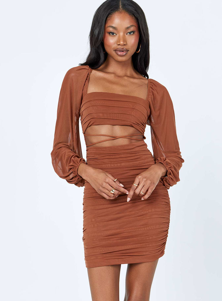 Courtney Long Sleeve Mini Dress Brown