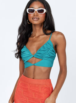 front view of model wearing Princess Polly Eadie Top Green 