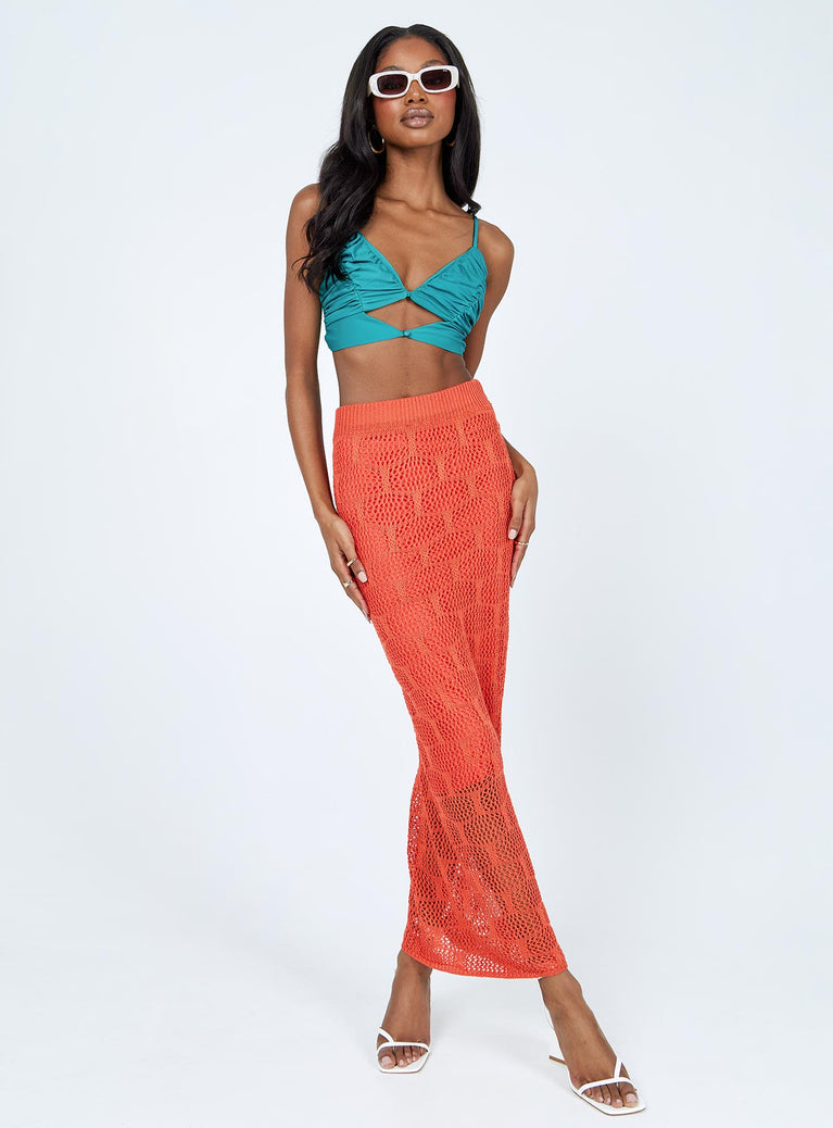   front view of model wearing Princess Polly Archie Maxi Skirt Red 