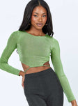 front view of model wearing Princess Polly Jocelyn Long Sleeve Top Green 