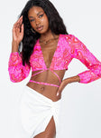 front view of model wearing Princess Polly Marlen Long Sleeve Top Pink 