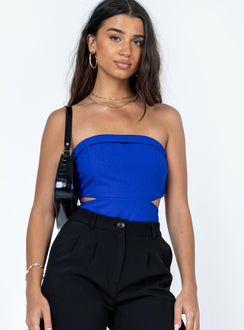 front view of model wearing Princess Polly Alaska Strapless Bodysuit Blue Sleeveless straight 