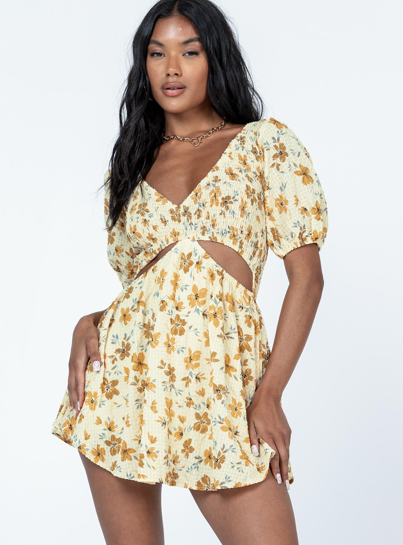 product Princess Polly High Neck  Leno Mini Dress Yellow