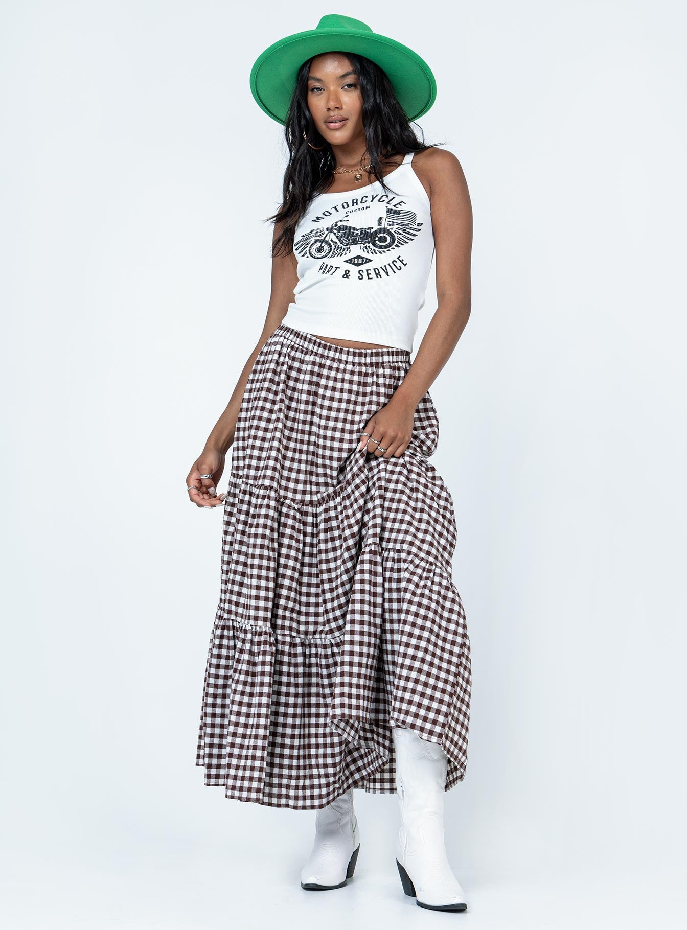 Black and white 2025 checkered midi skirt