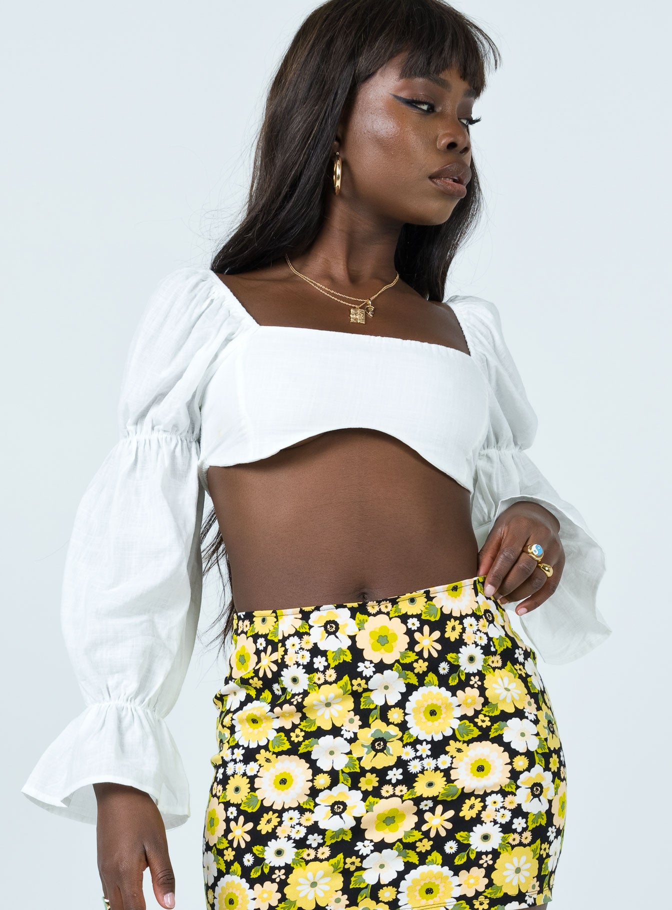 front view of model wearing Princess Polly Nolan Long Sleeve Top White 