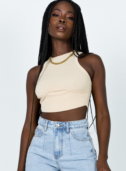 front view of model wearing Princess Polly Audrina Top Beige 