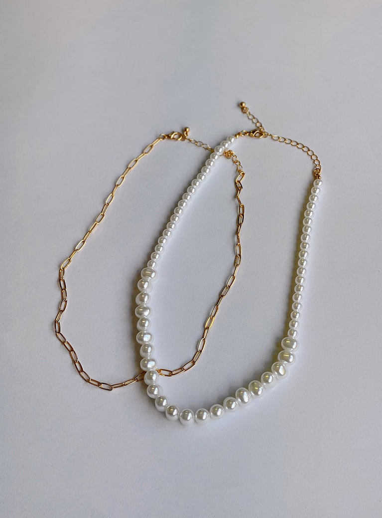 Necklace Two separate chains Gold-toned Pearl detail Lobster clasp fastening 