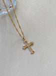 Necklace Gold toned  Cross pendant  Lobster clasp fastening 
