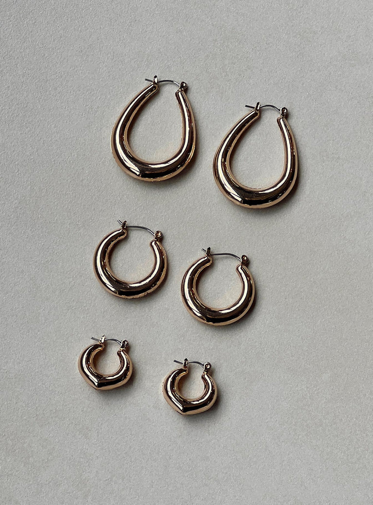 Earrings Pack of three Hoop design Gold-toned Hinged hoop fastening