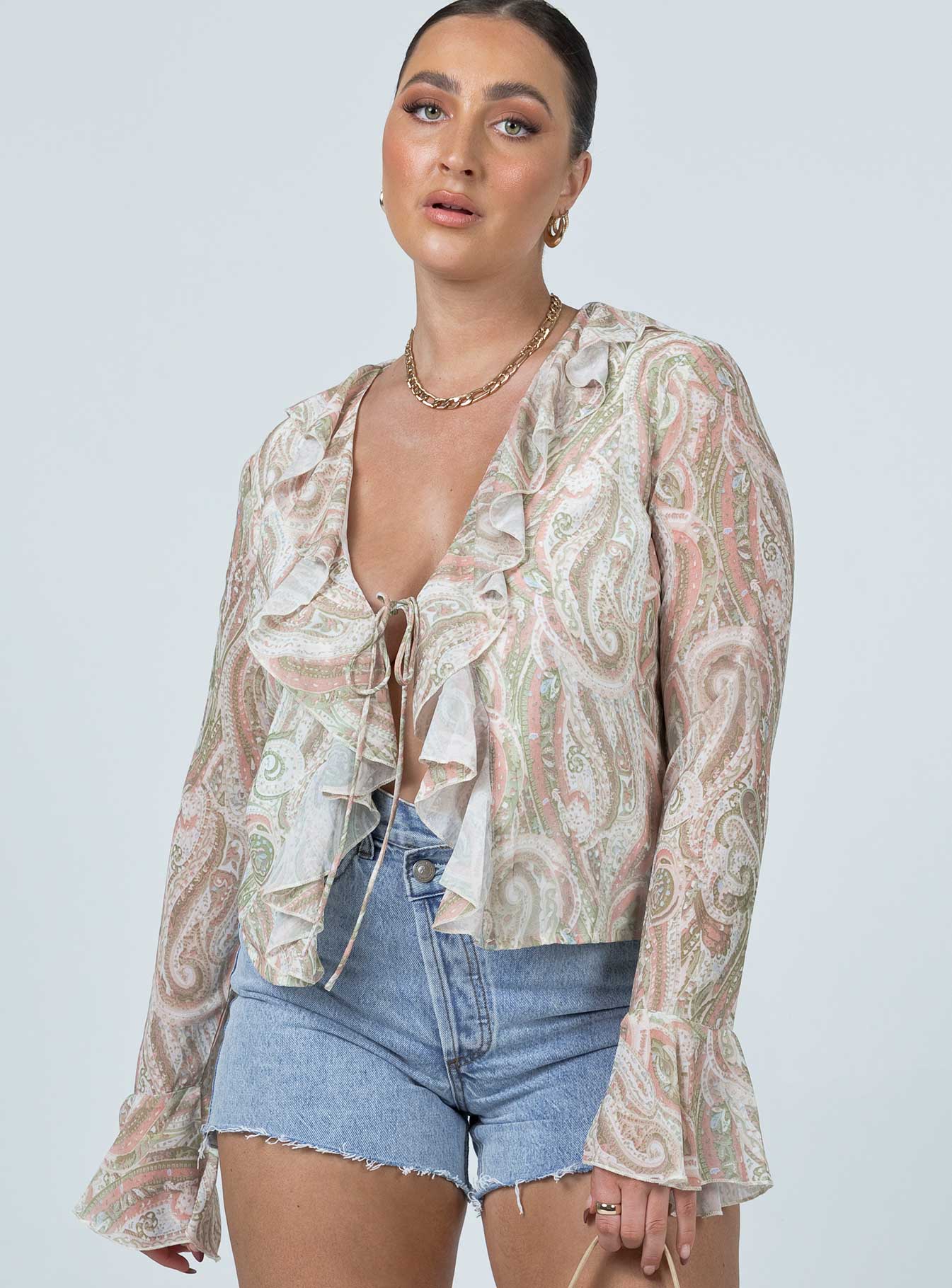 front view of model wearing Princess Polly Lucia Shirt Multi 