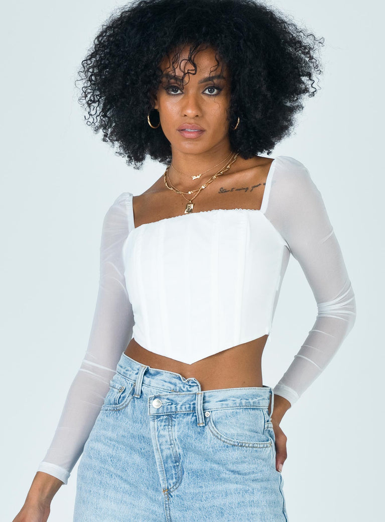 Beverly Long Sleeve Top White  Long sleeve tops, White corset top