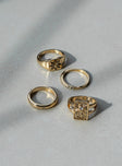 Gold Rings Pack of four  Two signet styles  Two slim bands  Gold-toned 