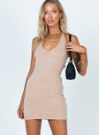 front view of model wearing Princess Polly Blair Mini Dress Beige 