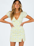 front view of model wearing Princess Polly Kasey Mini Dress Yellow Multi 