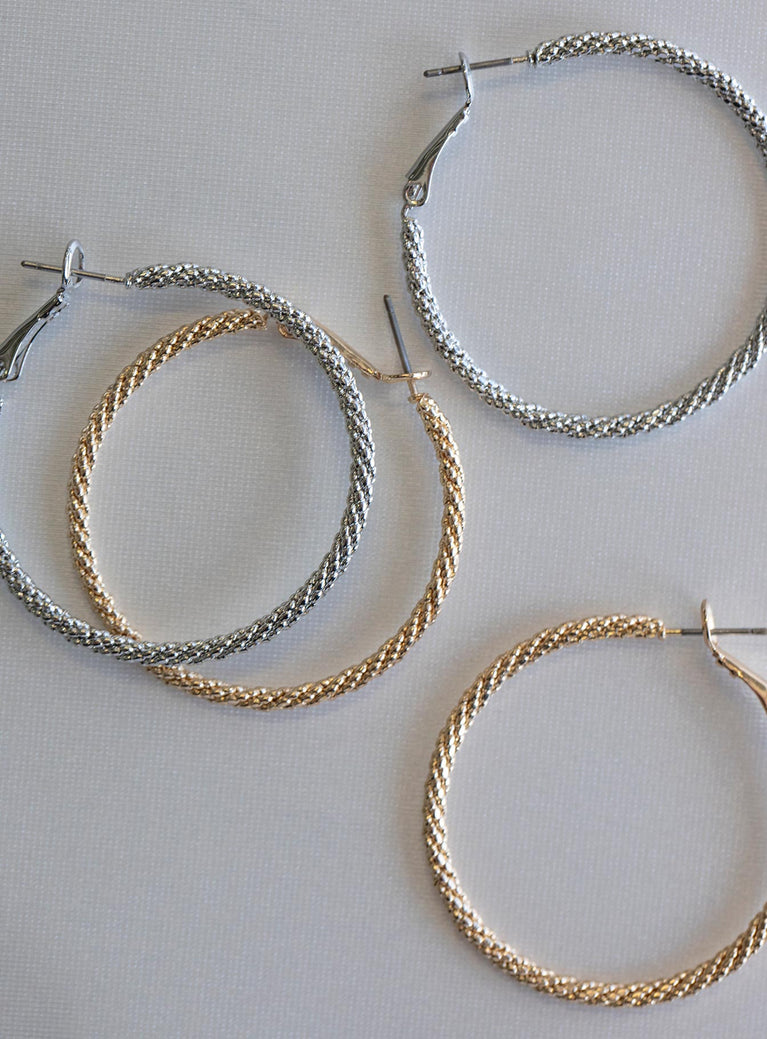 Earring pack Pack of four Silver & gold-toned Hoop style Latch back fastening