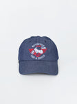 Dad cap  Princess Polly Exclusive 100% cotton Denim material  Embroidered graphic  Adjustable back 