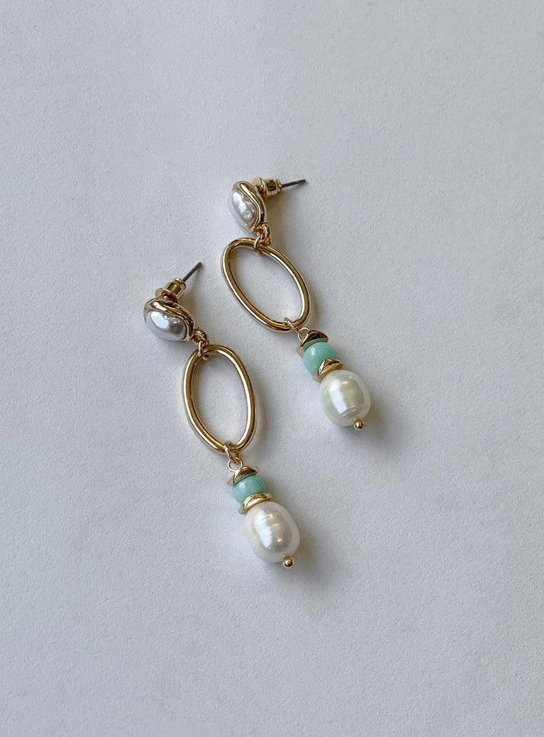 Earrings Drop down charm Gold-toned Stud fastening Pearl detail