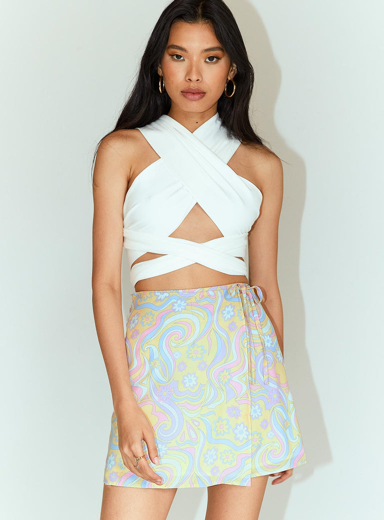 Retro Swirl Wrap Mini Skirt