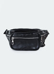 Black bum bag Six pockets Zip fastening Adjustable strap with buckle