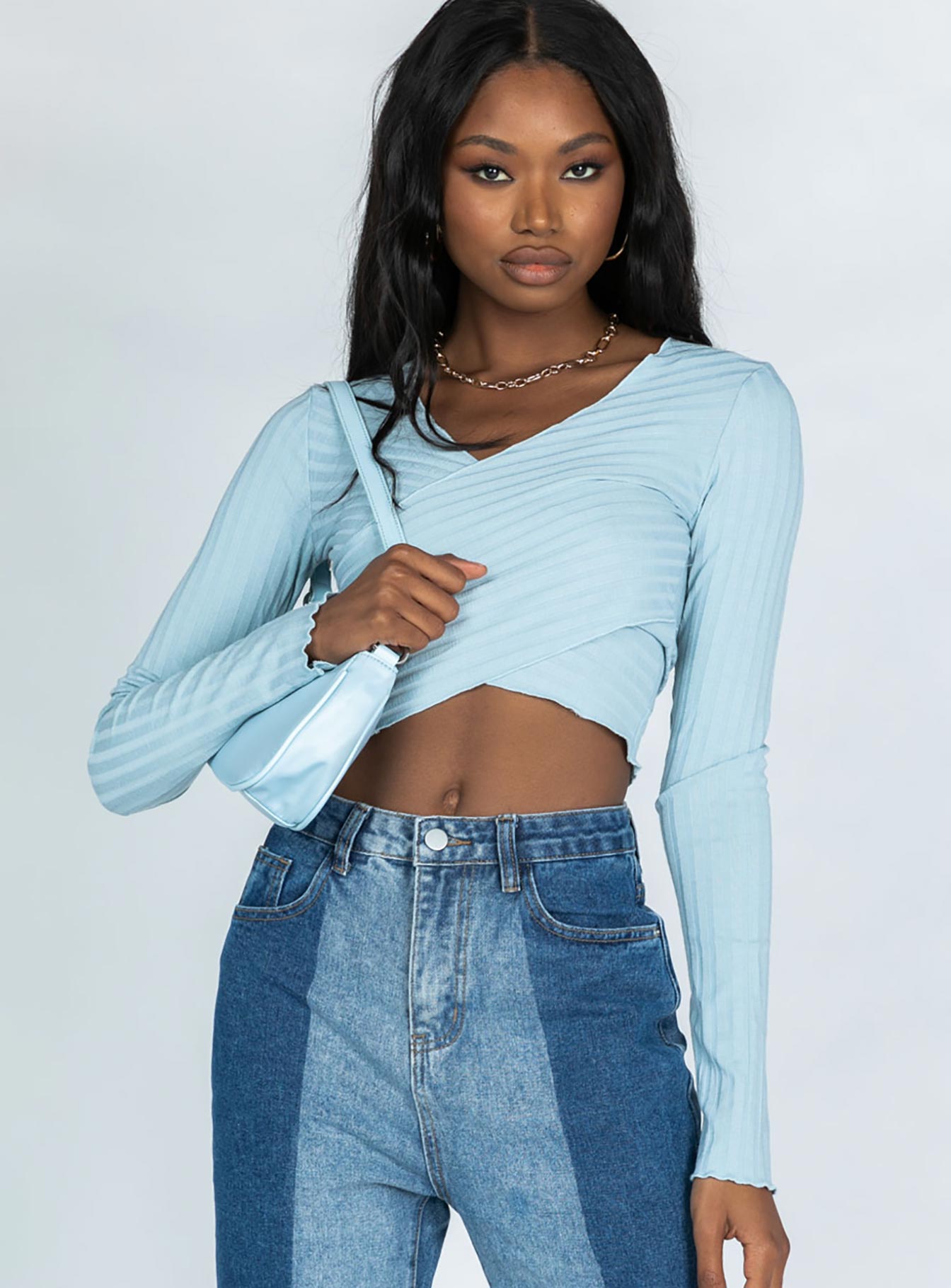 front view of model wearing Princess Polly Abigal Top Blue 