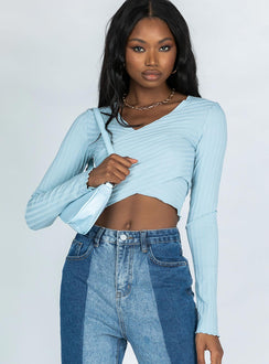 front view of model wearing Princess Polly Abigal Top Blue 