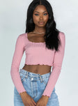 front view of model wearing Princess Polly Leon Top Pink 