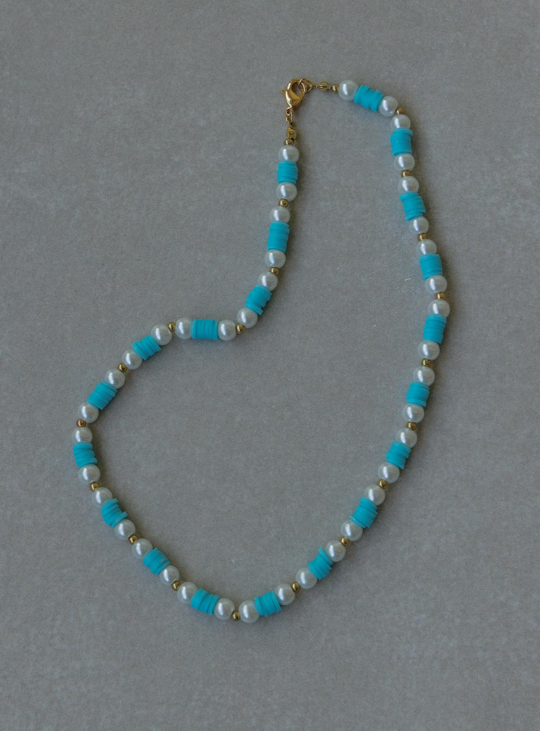 Delaria Heishi Bead Pearl Necklace Blue / Multi