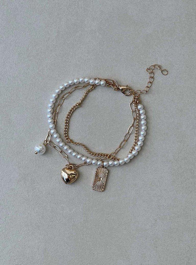 Bracelet set Gold-toned Pearl detail Drop charms