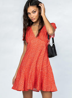 front view of model wearing Princess Polly The Sting Mini Dress Red 