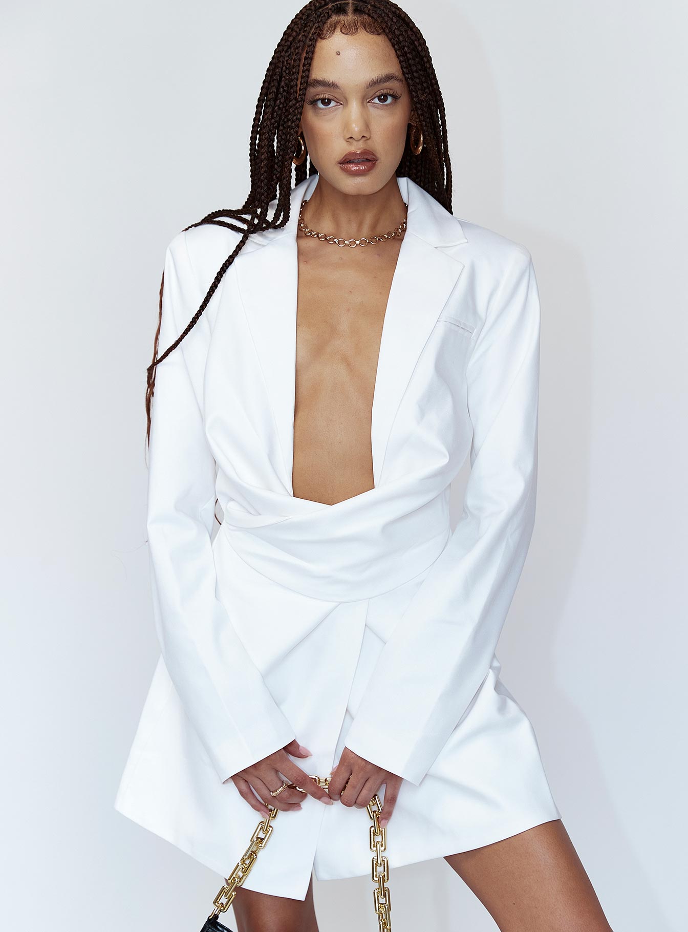 front view of model wearing Princess Polly VIP Only Mini Dress White 