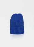 Knit beanie Foldable brim Thick knit material Pinched top Good stretch