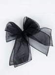 Black hair bow Mesh material Silver toned hardware  Snap clip fastening 