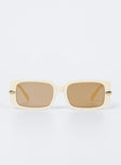 Sunglasses UV 400 Oversized style Rectangle frame Gold-toned detail on arms Moulded nose bridge Beige tinted lenses Lightweight