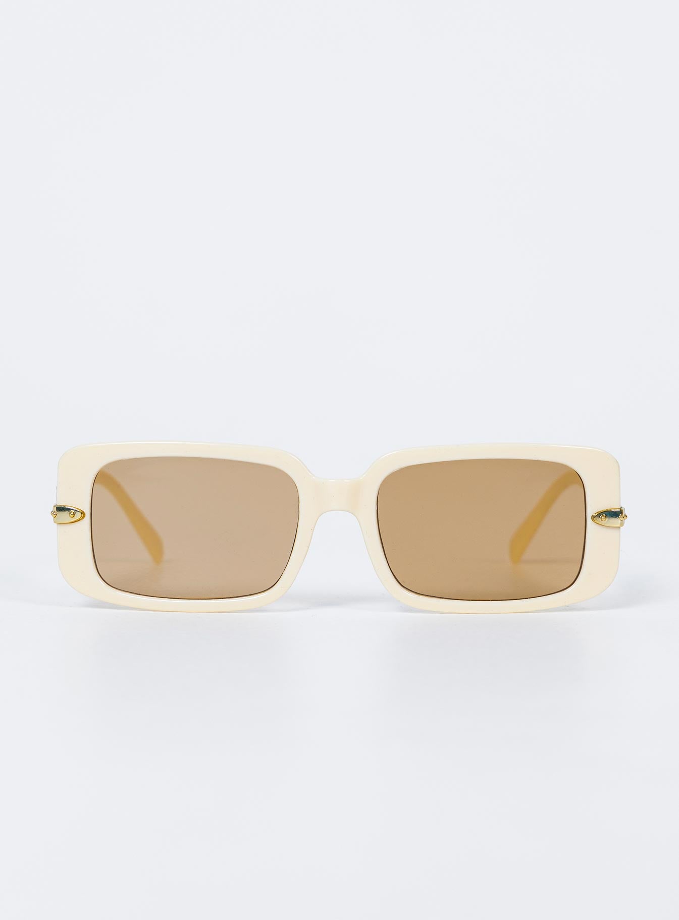 Sunglasses UV 400 Oversized style Rectangle frame Gold-toned detail on arms Moulded nose bridge Beige tinted lenses Lightweight