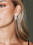 Earrings Drop style Stud fastening  Diamante detail Silver-toned
