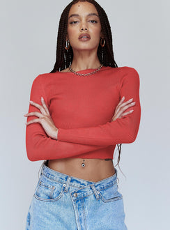 front view of model wearing Princess Polly Jax Long Sleeve Top Red 