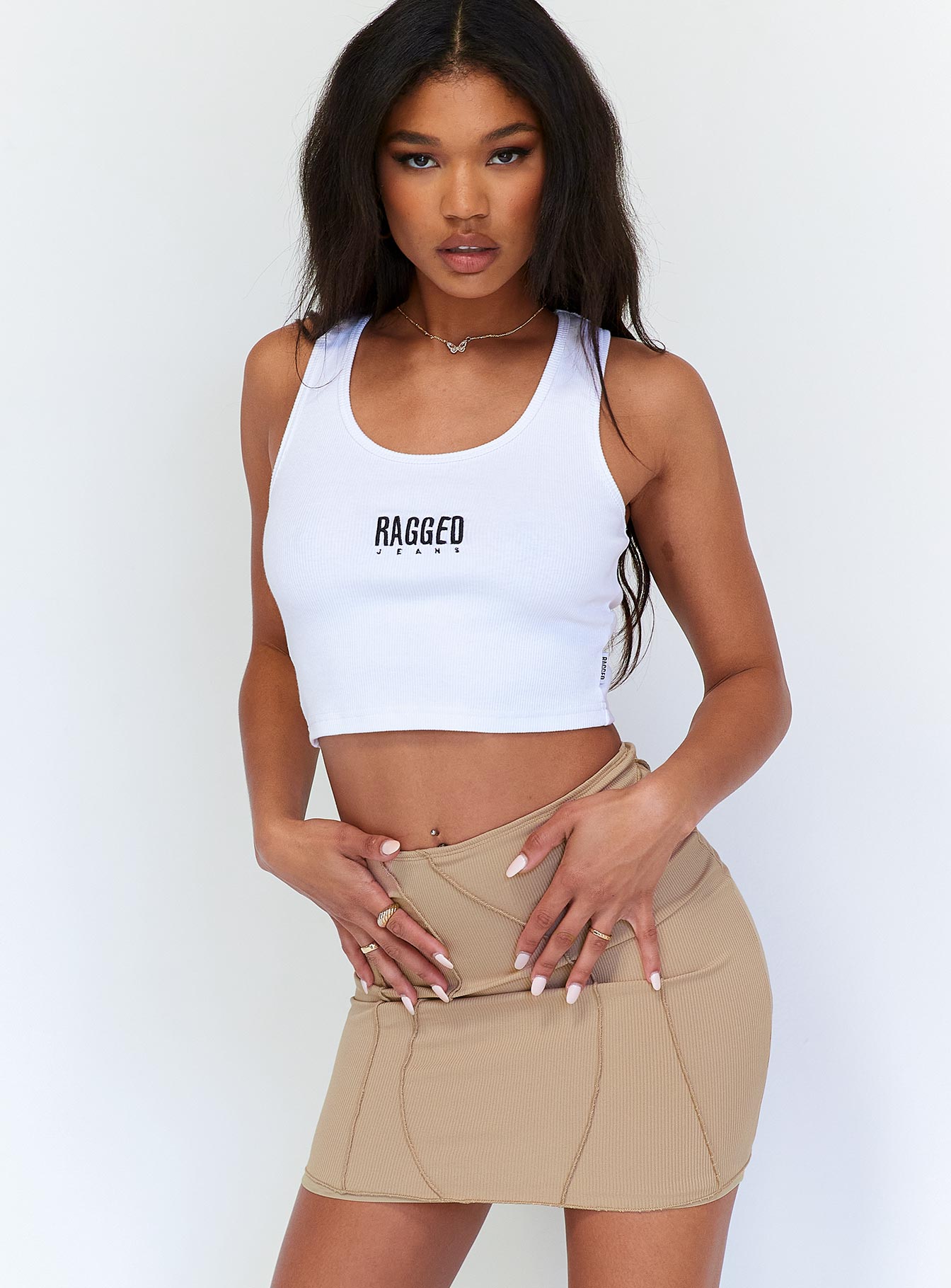 back view of model wearing Princess Polly Rhiana Mini Skirt Brown 